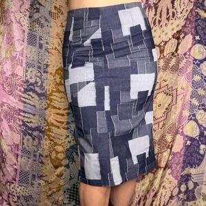 Y2K Denim Patchwork Chic Indie Sleeze Knee Length Pencil Skirt Size M